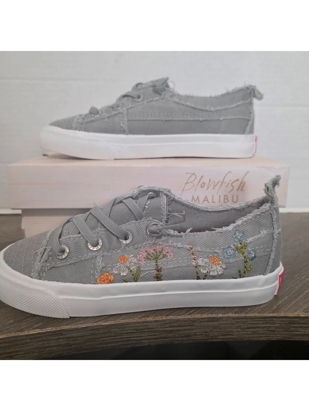 Blowfish Malibu Fog Gray Smoked Canvas Sneakers with Floral